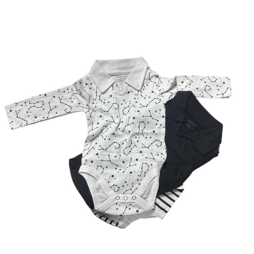 Hanes Black and White Constellation Bodysuit Set - 6-12 Mths